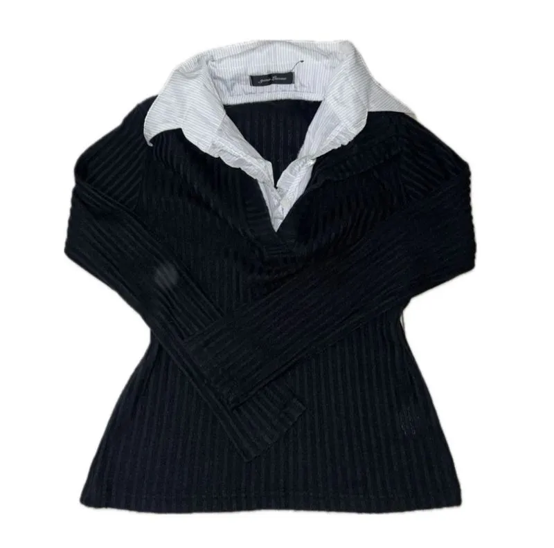 Japanese brand Casual Y2K Sweater Wanita white black photo 1
