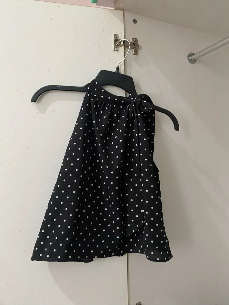 Polkadot Sleeveless Top Black Atasan Wanita  photo 1