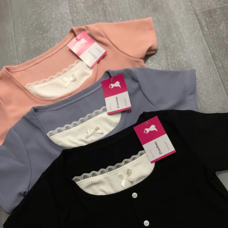 atasan coquette renda pita-baju crop top cewe lucu Preloved