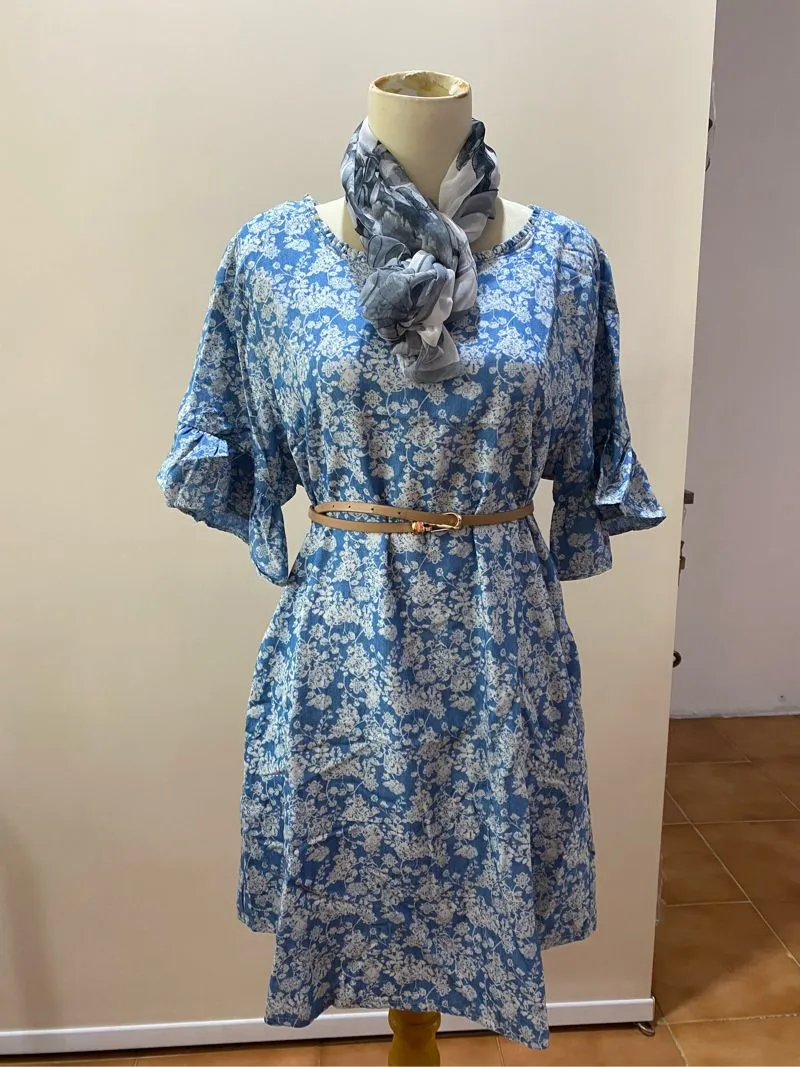 Floral print blue dress photo 1