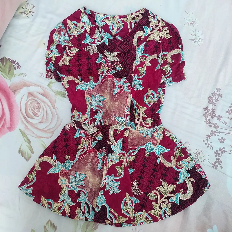 Batik Blouse Wanita burgundy pink photo 1