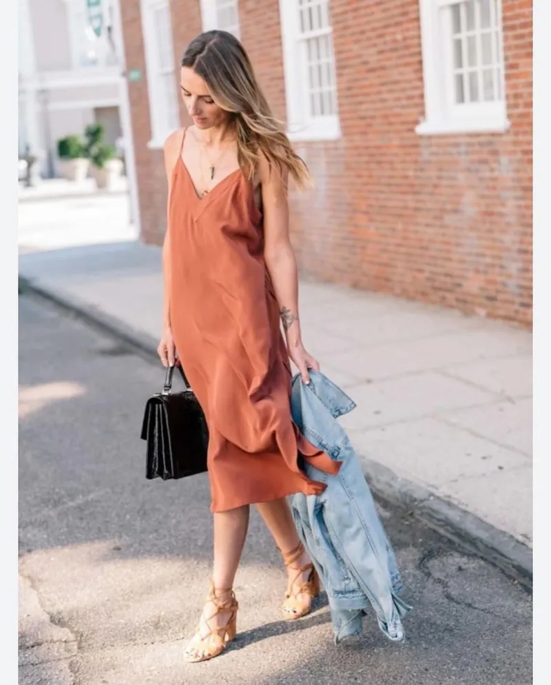 ZARA Luxury Maxi dress Wanita brown orange photo 1