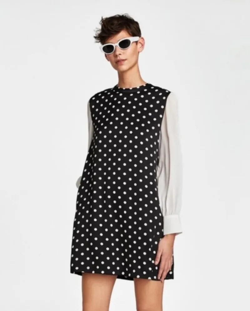 ZARA Coquette Midi dress Wanita white black photo 1