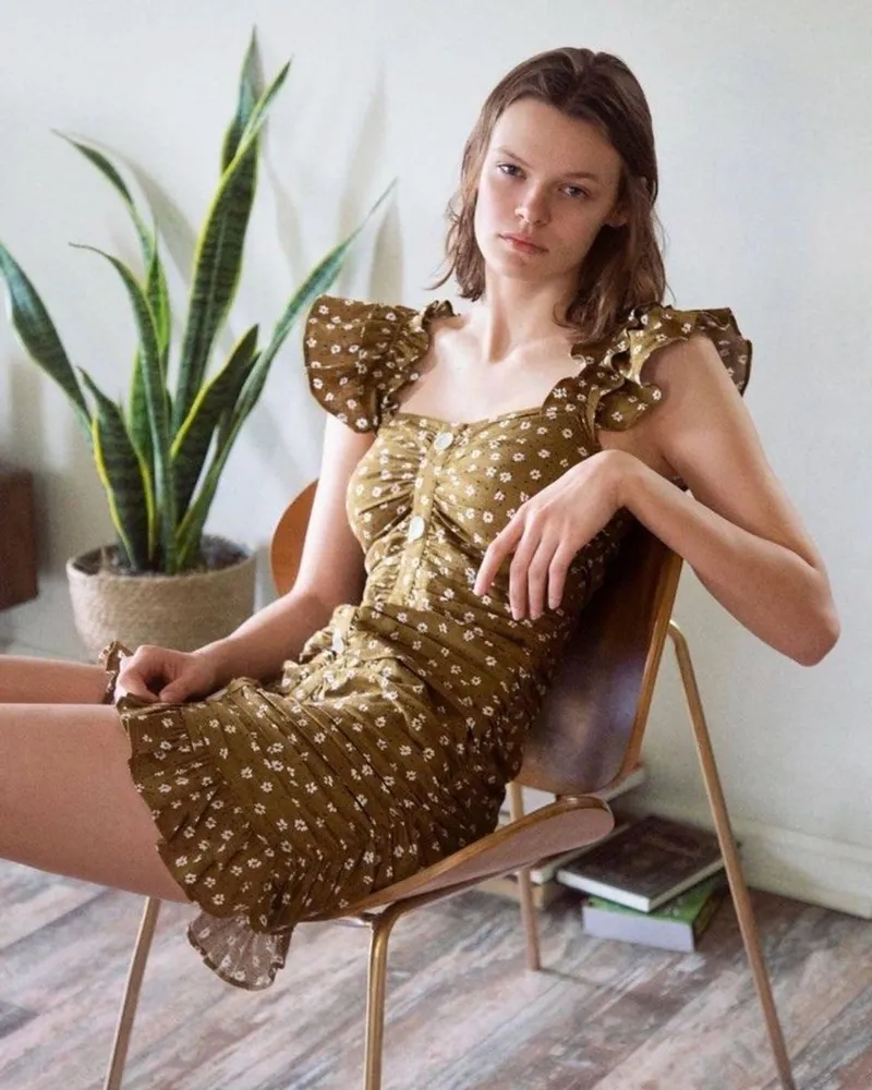 ZARA Futurist Bodycon dress Wanita tan khaki photo 1