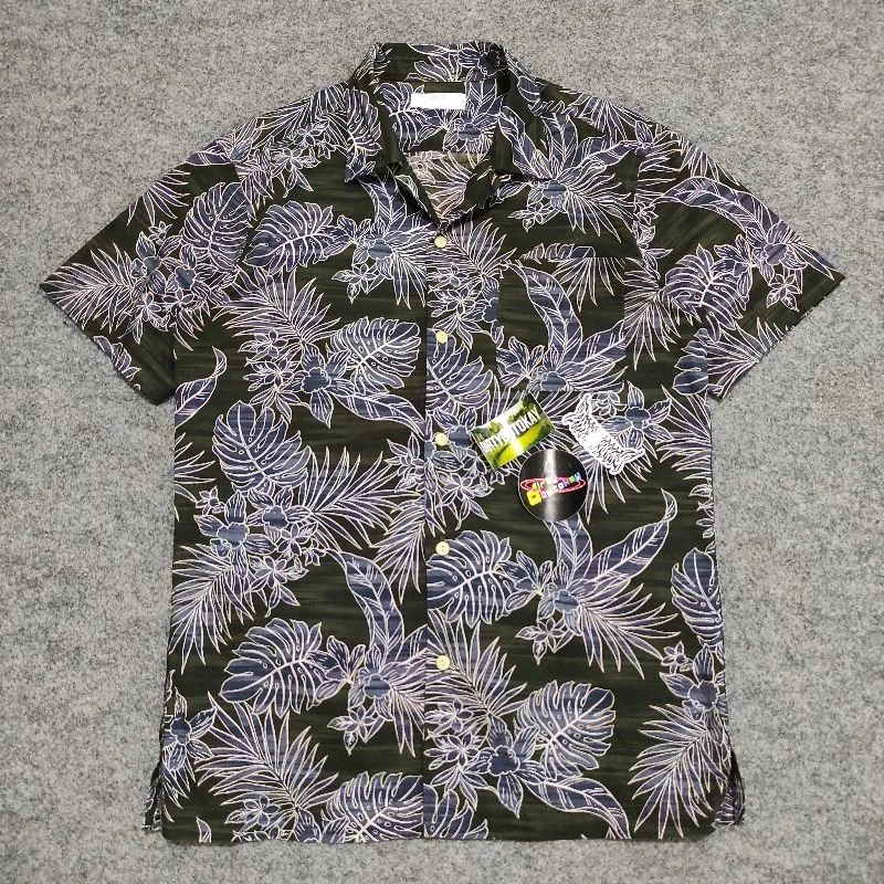Kemeja Oversize Open Collar Uniqlo Olive Hawaiian Print photo 1