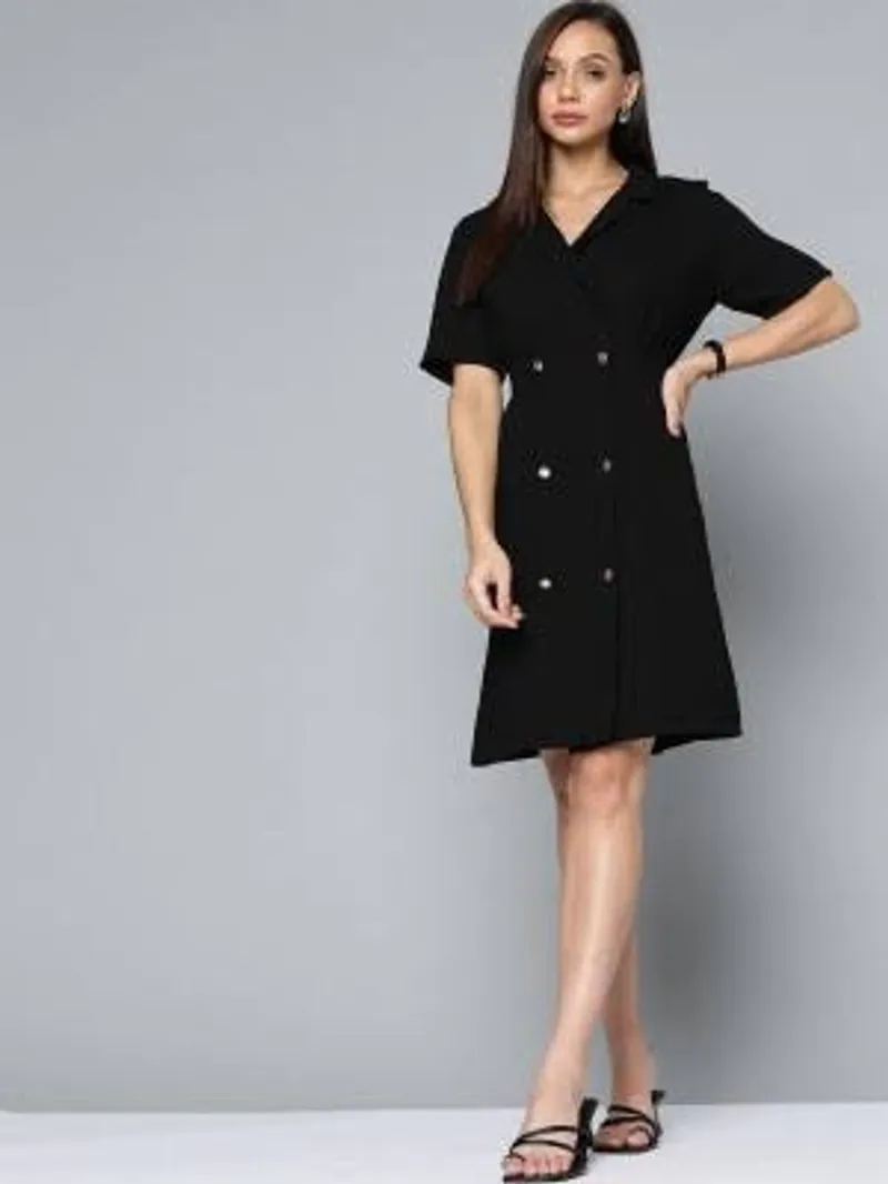 Luxury Minimalist Midi dress Wanita black photo 1