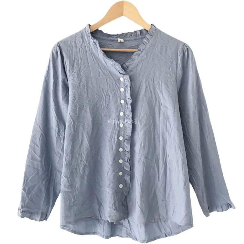 Minimalist Casual Blouse Wanita blue photo 1