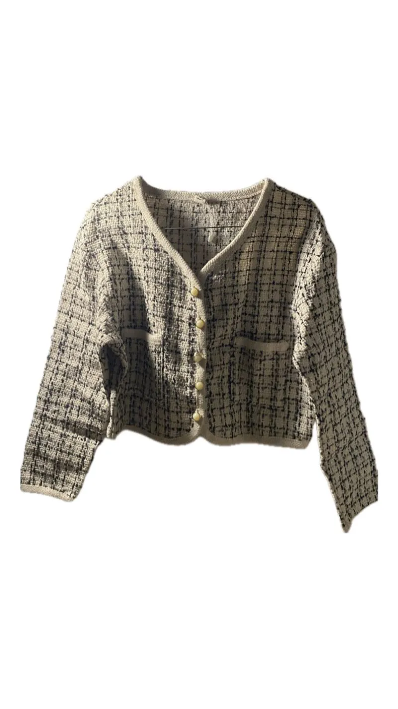 Jaket Crop Wanita Korean Style V-Neck Outerwear Retro photo 1