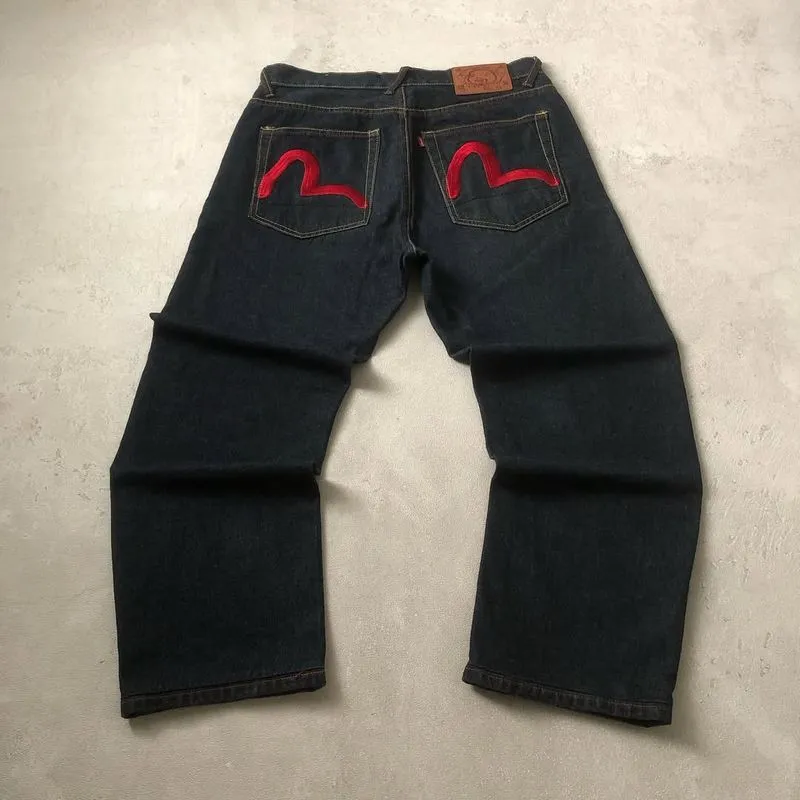 Evisu Streetwear Y2K Jeans Pria black red photo 1
