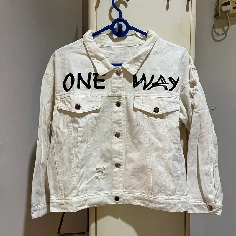 Streetwear Casual Denim jacket Wanita white photo 1