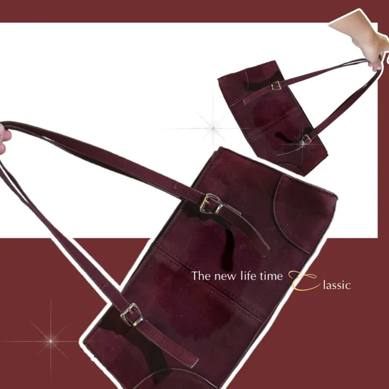 “Shoulder Bag Maroon Suede - Classic Buckle Style” photo 1
