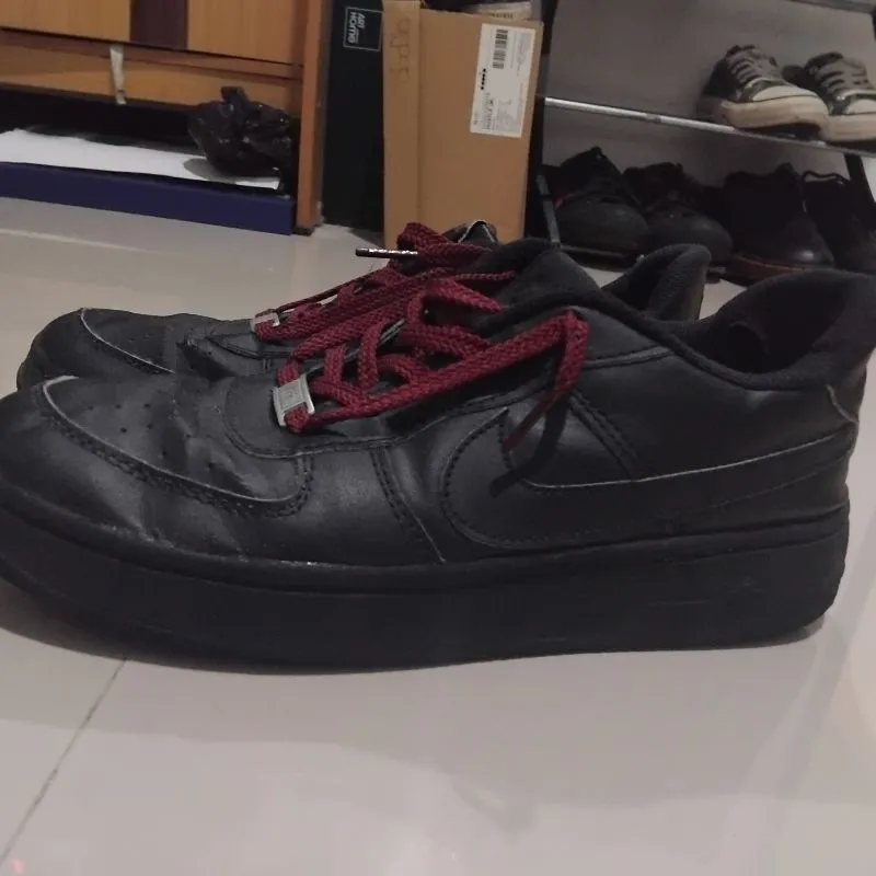 Sepatu Nike Air Force  1 AF1 Triple Black Lace Swap Maroon photo 1