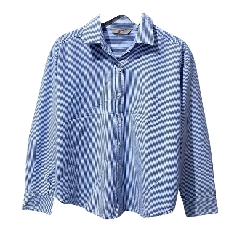 Navy Stripes Shirt | Kemeja Panjang Salur | Oversized Shirt  photo 1