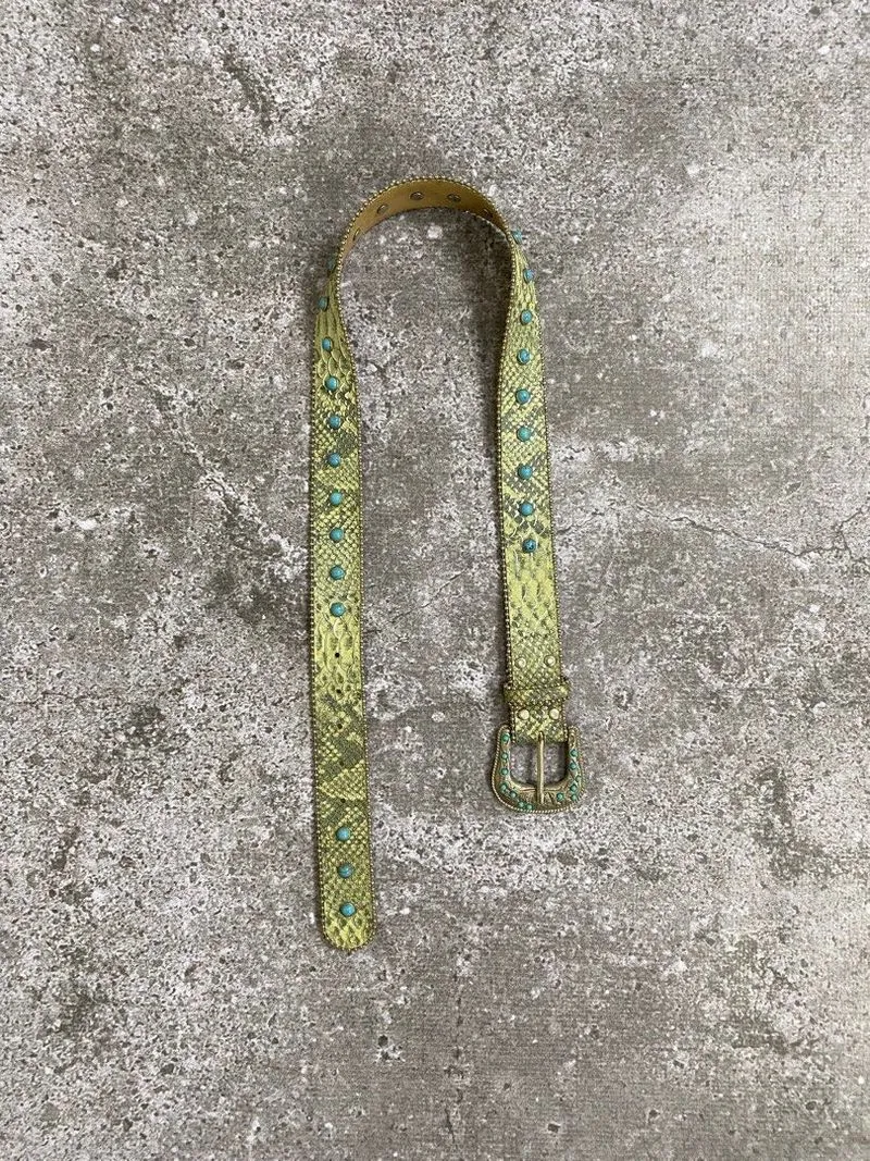 y2k leather pattern snake chrome studded belt photo 1