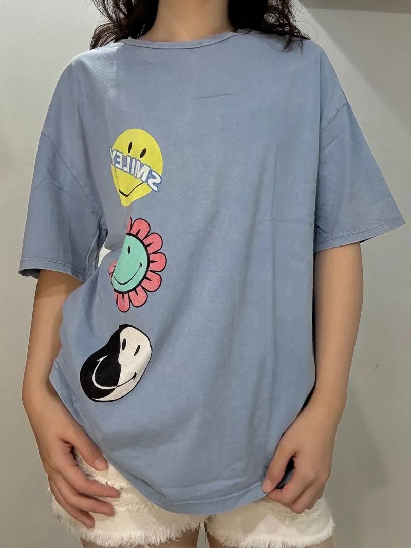 Zara Streetwear Casual T-shirt Wanita yellow blue photo 1