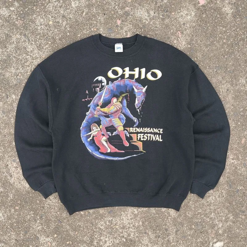 Vintage 90's Jerzees Super Sweats Art Graphic Black Crewneck photo 1