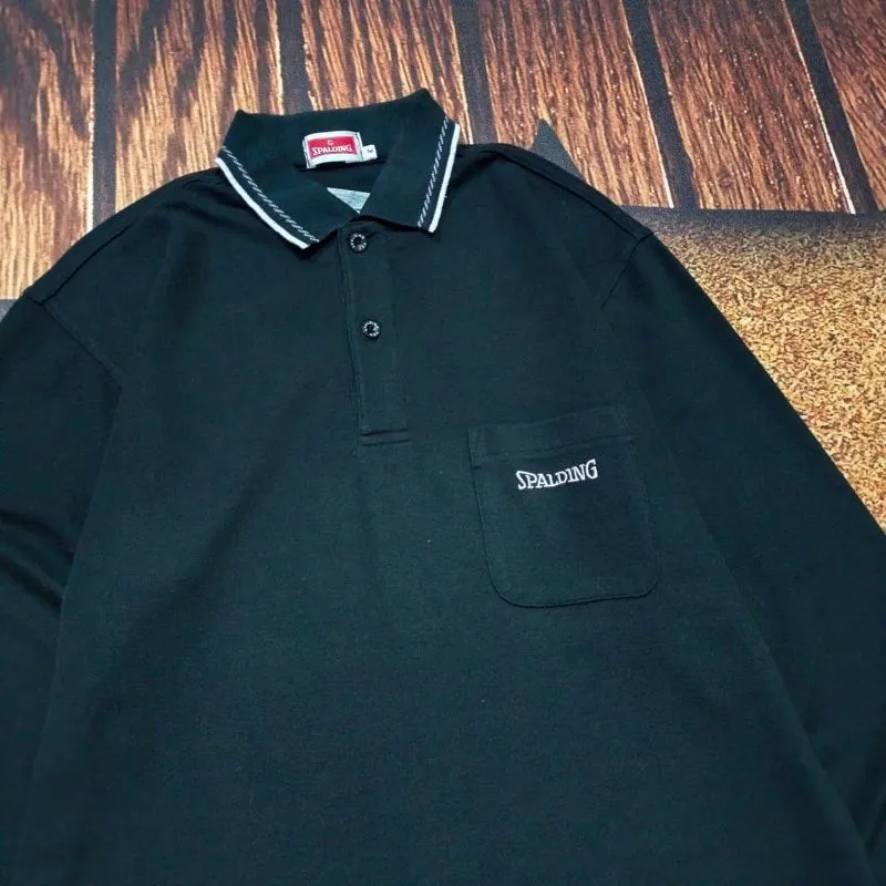 kaos panjang kerah pria hitam polos SPALDING rugby polo  photo 1