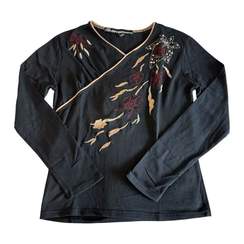 Miss Sixty Y2k Beaded Embroidery Oriental Kimono Wrap Black  photo 1
