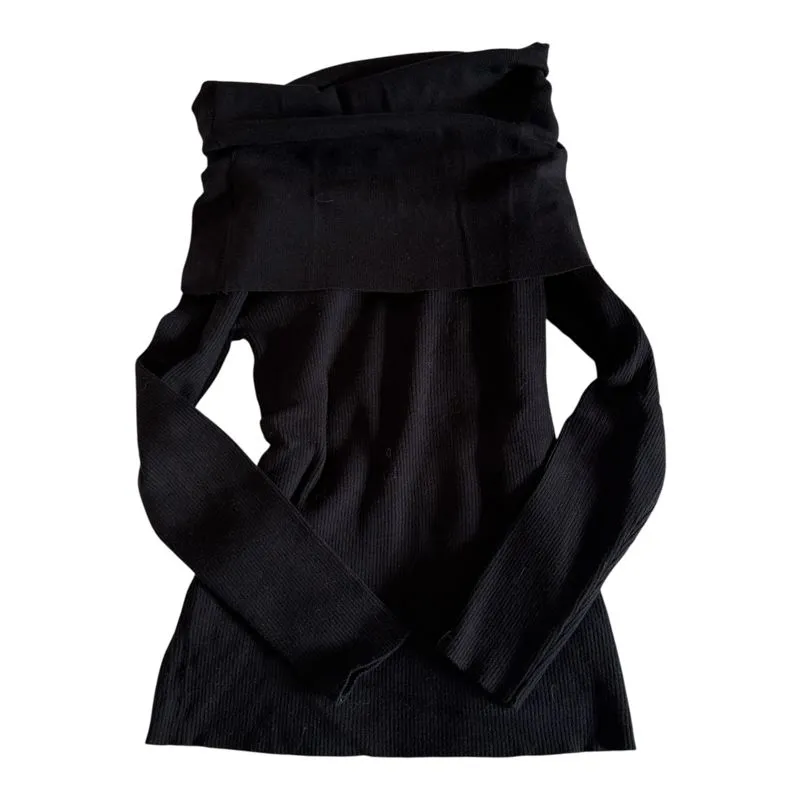 Black Off Shoulder Knit Top photo 1