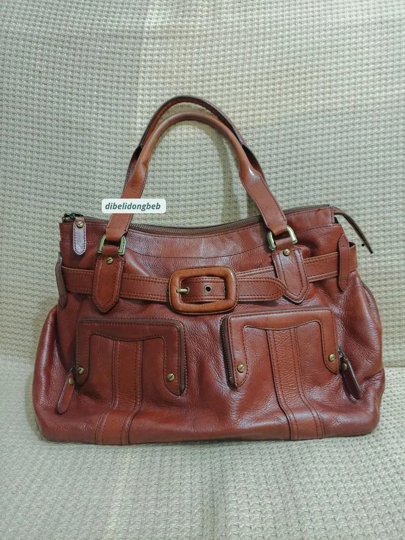 Cole Haan Leather Brick Brown Tote Shoulder Bag Tas Kulit Me photo 1