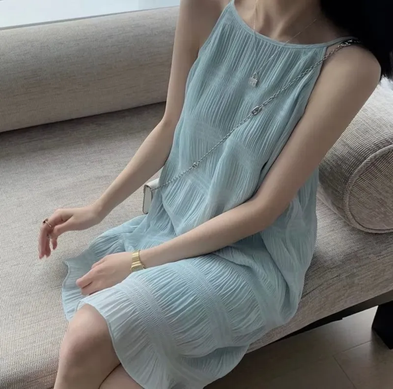 Minimalist Midi dress Wanita blue photo 1