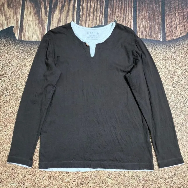 kaos panjang pria UNIQLO MEDIUM  long sleeve crrwneck coklat photo 1