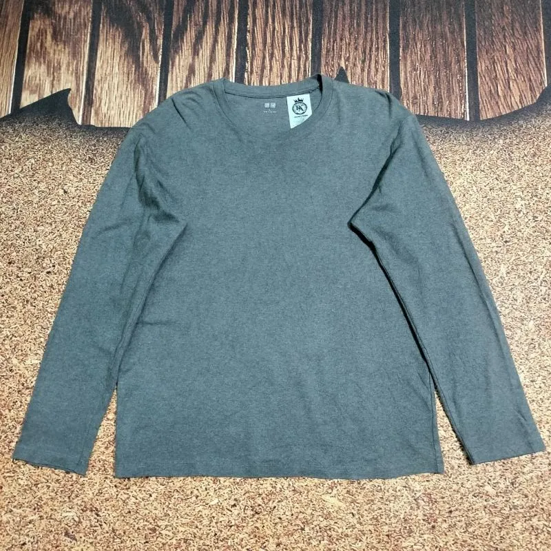 kaos panjang pris UNIQLO abu abu long sleeve pria polos photo 1