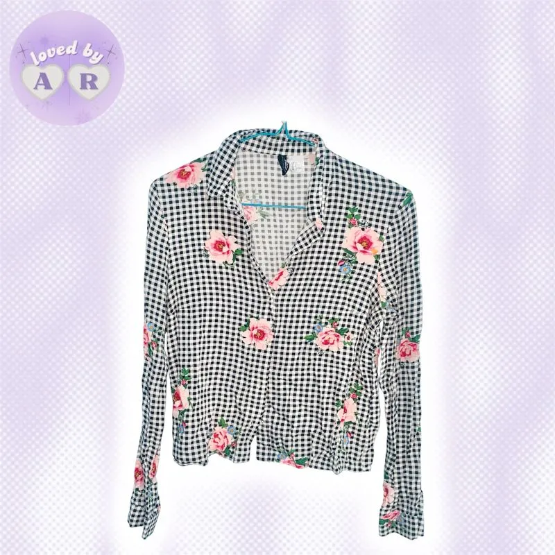 H&M Checkered Floral Long Sleeve Shirt photo 1
