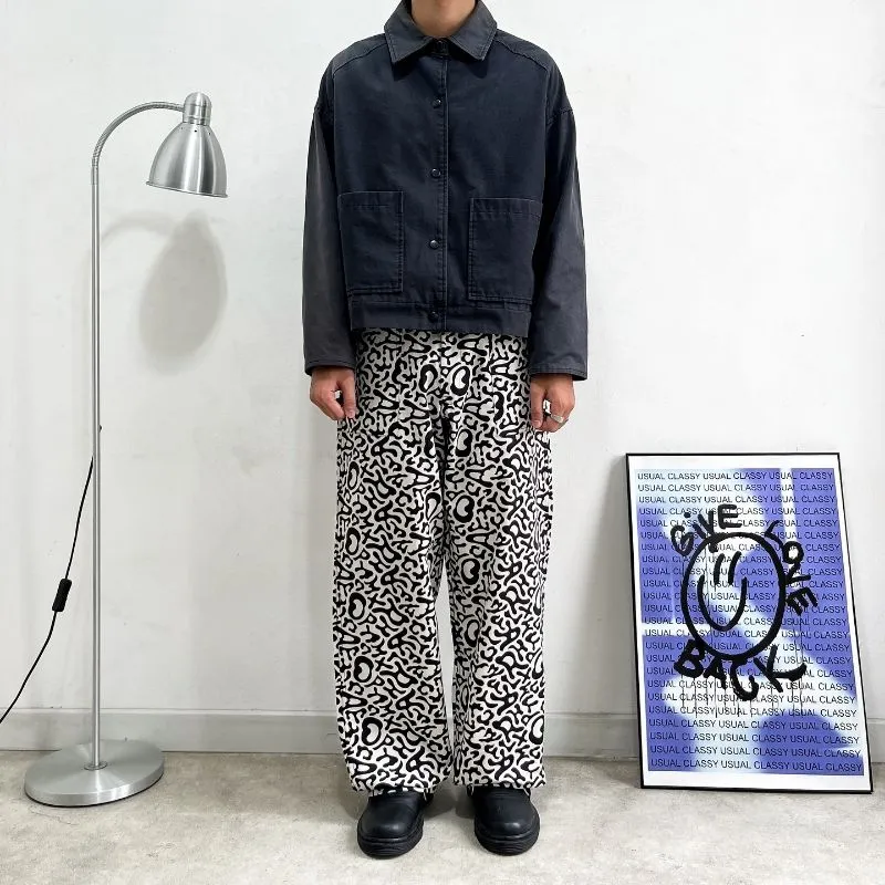 Basic fatigue longpants pattern black white, Loose Fit photo 1