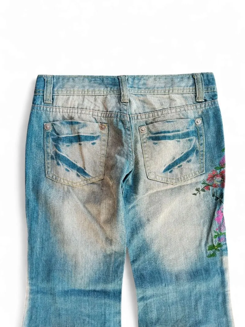Wmyh low rise flowers pattern distressed super flare jeans  photo 1