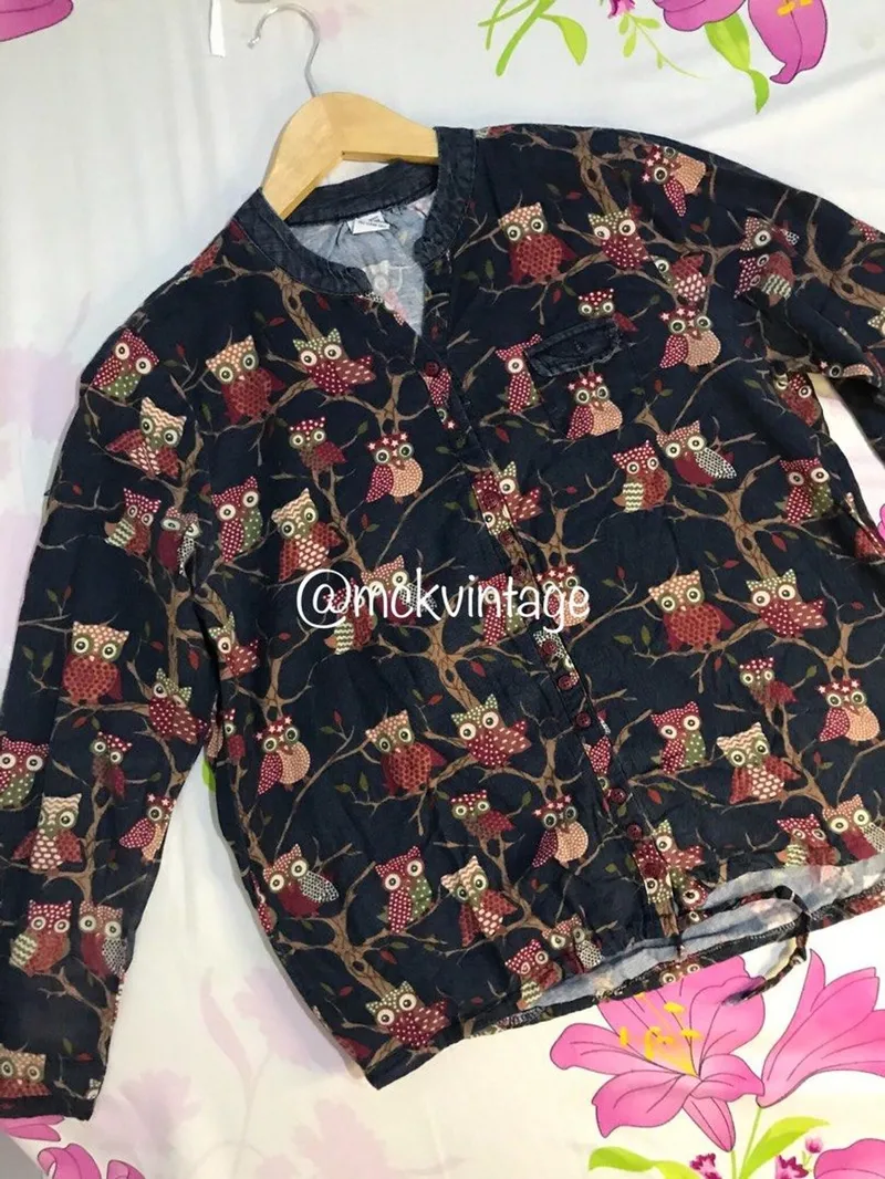 Baju Blouse kemeja biru tua motif photo 1