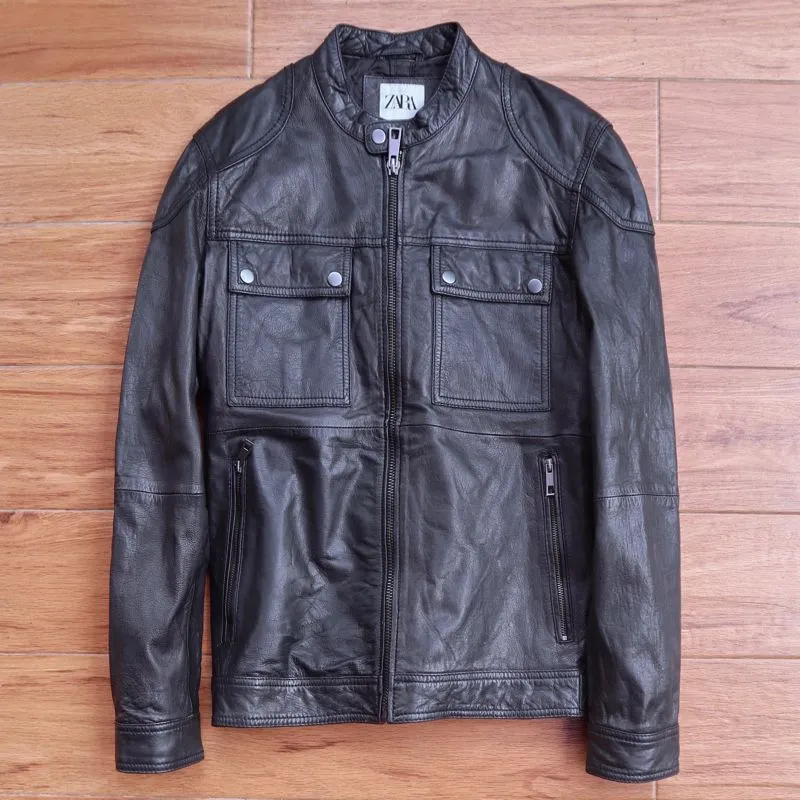 Jaket kulit asli domba biker trucker kemeja  photo 1