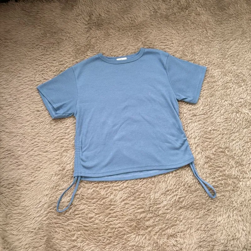 Knit top biru blue crop photo 1