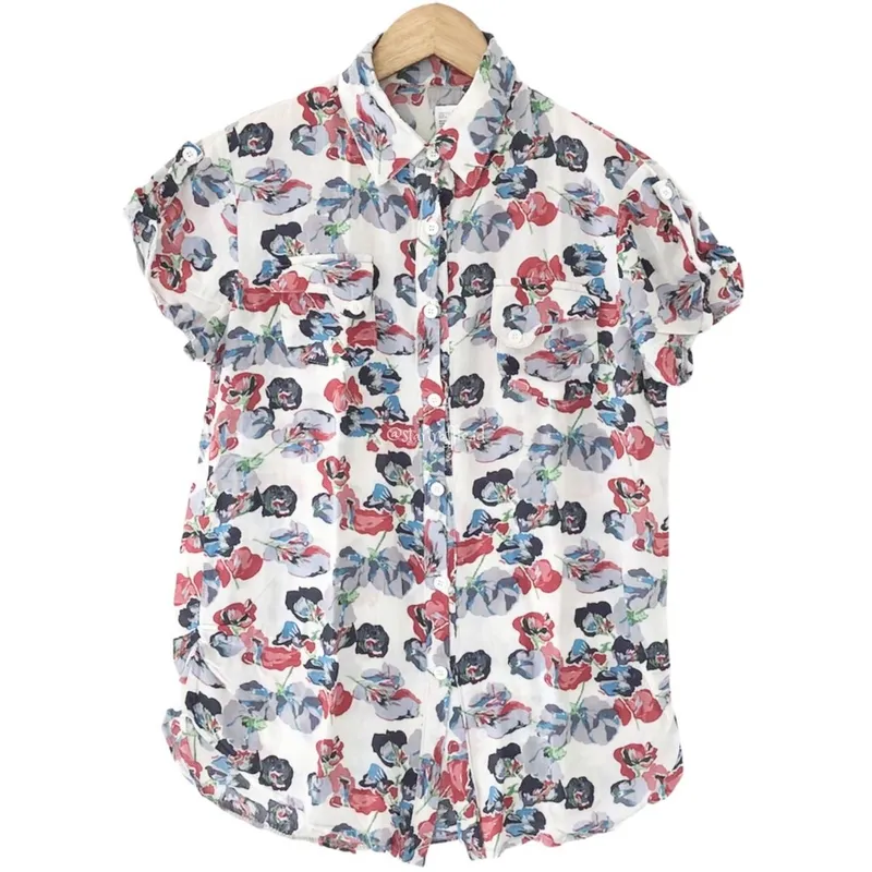 Minimalist Casual Shirt Wanita red blue photo 1