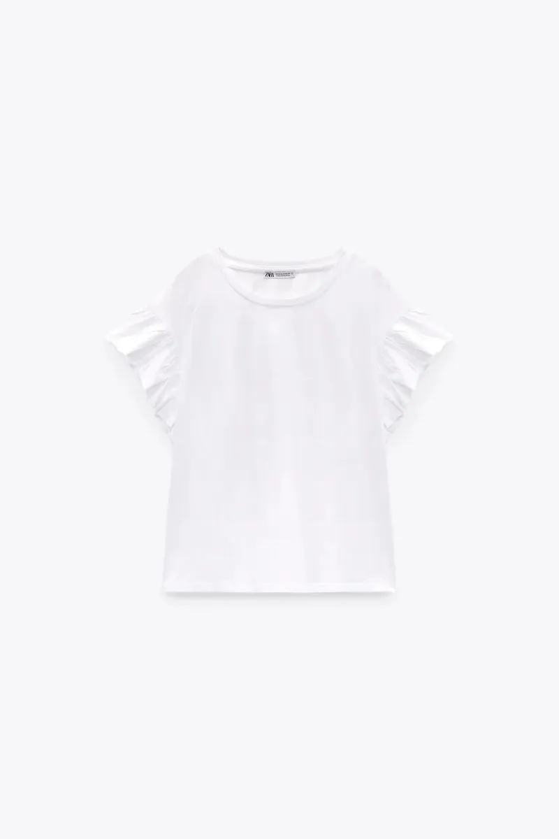 Zara White Frill Sleeve Top Tshirt Ruffle photo 1