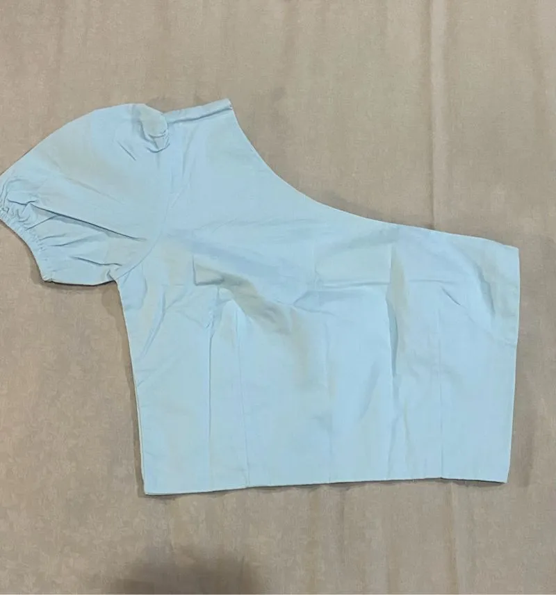 PASTEL BLUE ONE SHOULDER TOP photo 1