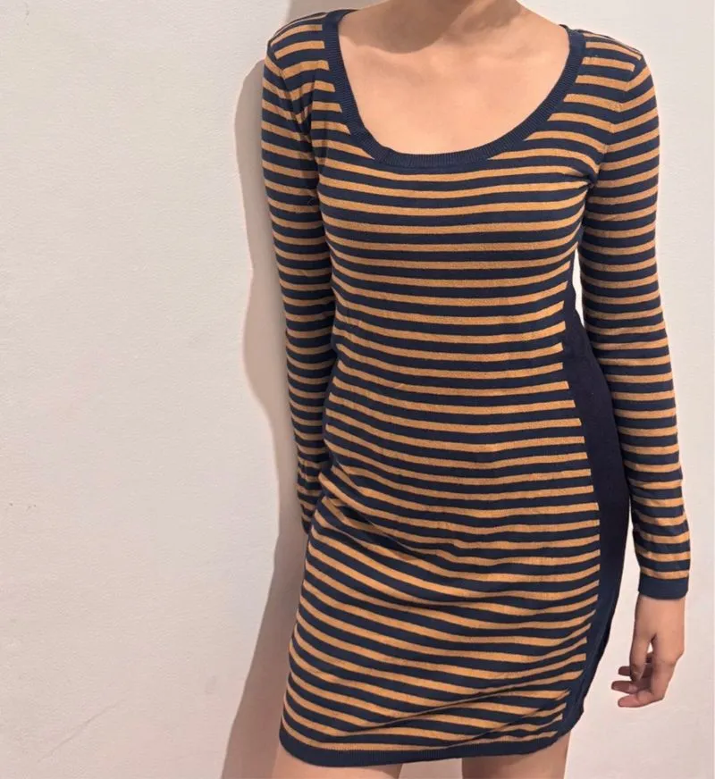 H&M Minimalist Casual dress Wanita navy brown photo 1