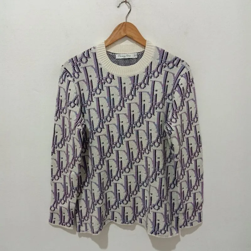 Christian Dior Obligue Wool Cashmere Jacquard Knit Sweater Preloved