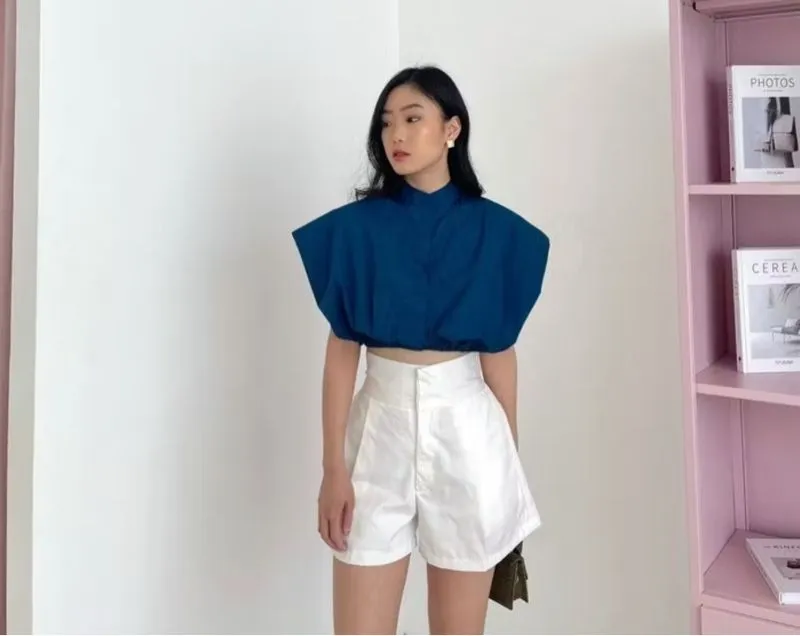 Nomi Casual Minimalist Shirt Wanita navy photo 1