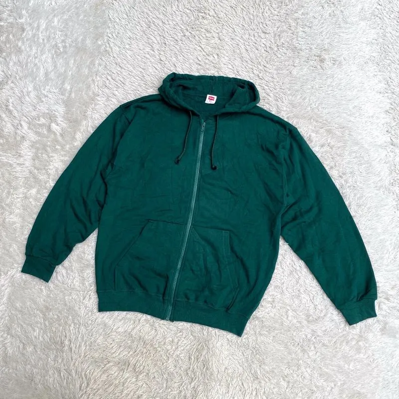 Hanes Mens Full Zip Eco Hoodie Bottle Green photo 1