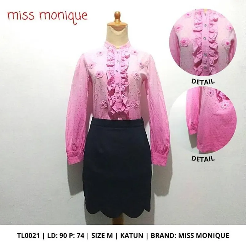 Vintage Coquette Blouse Wanita white pink photo 1