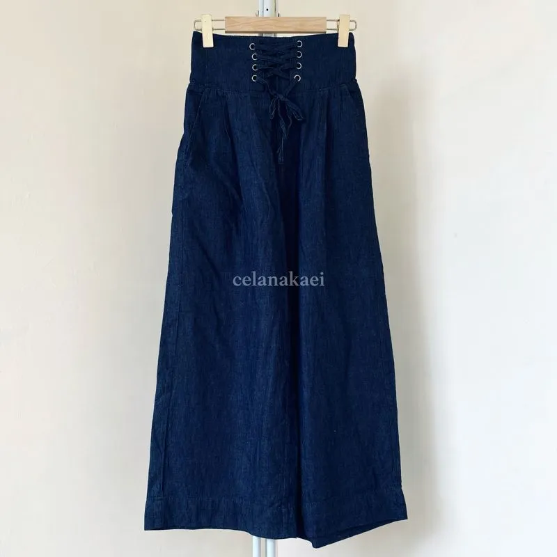 Highwaist Katun Denim Kulot Pants Ribbon Tali photo 1