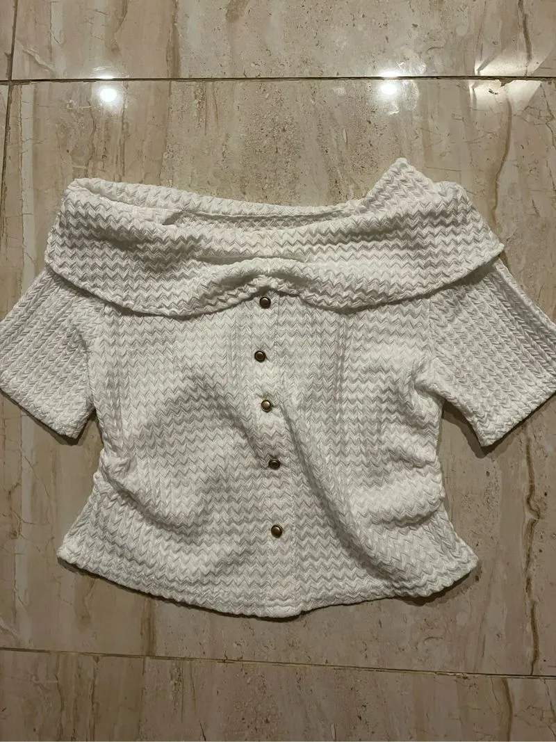 white off shoulder button top coquette photo 1