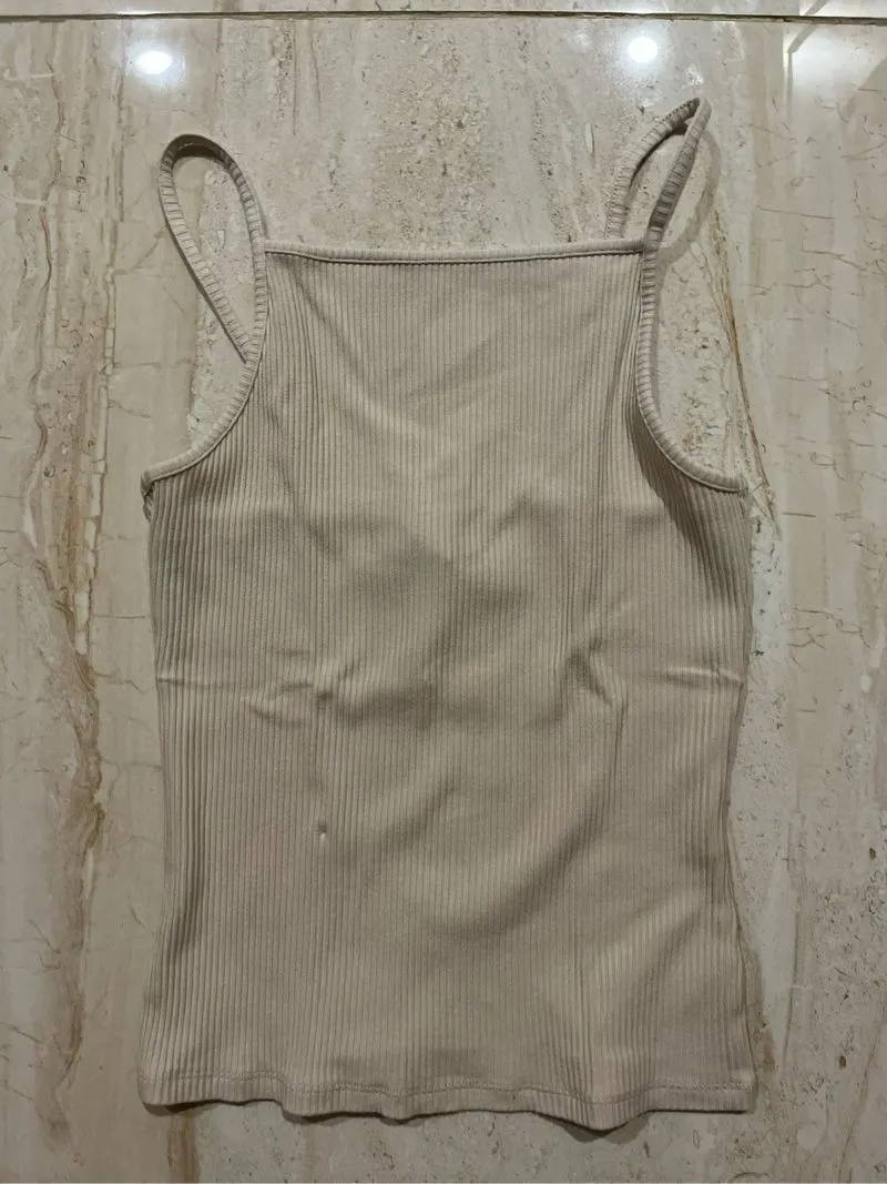 cream tank top low back backless photo 1