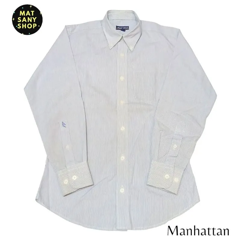 Kemeja Kerja Lengan Panjang Kantor Manhattan Stripes Garis photo 1