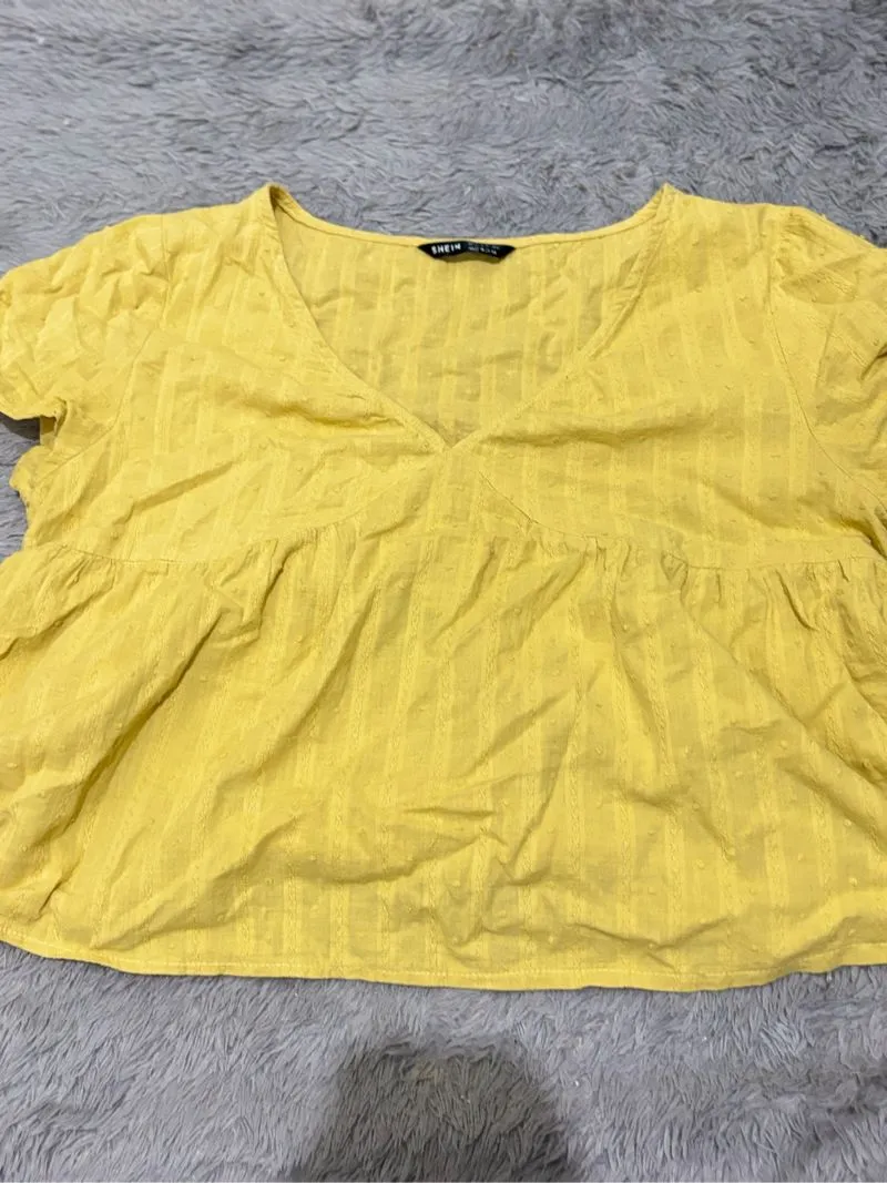 shein yellow v-neck top photo 1
