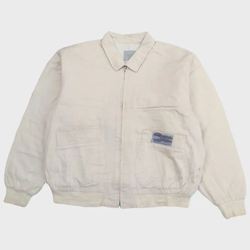 Trucker biker jacket burkey mills spell out twotone photo 1