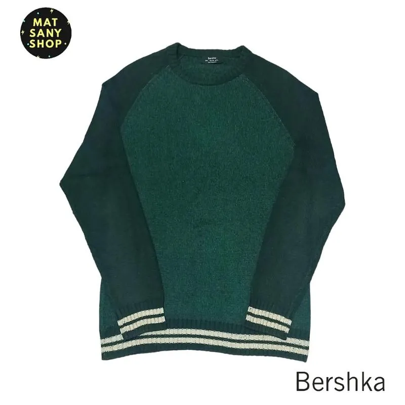 Sweater Crewneck Sweatshirt Rajut Knit Bershka Hijau Vintage photo 1