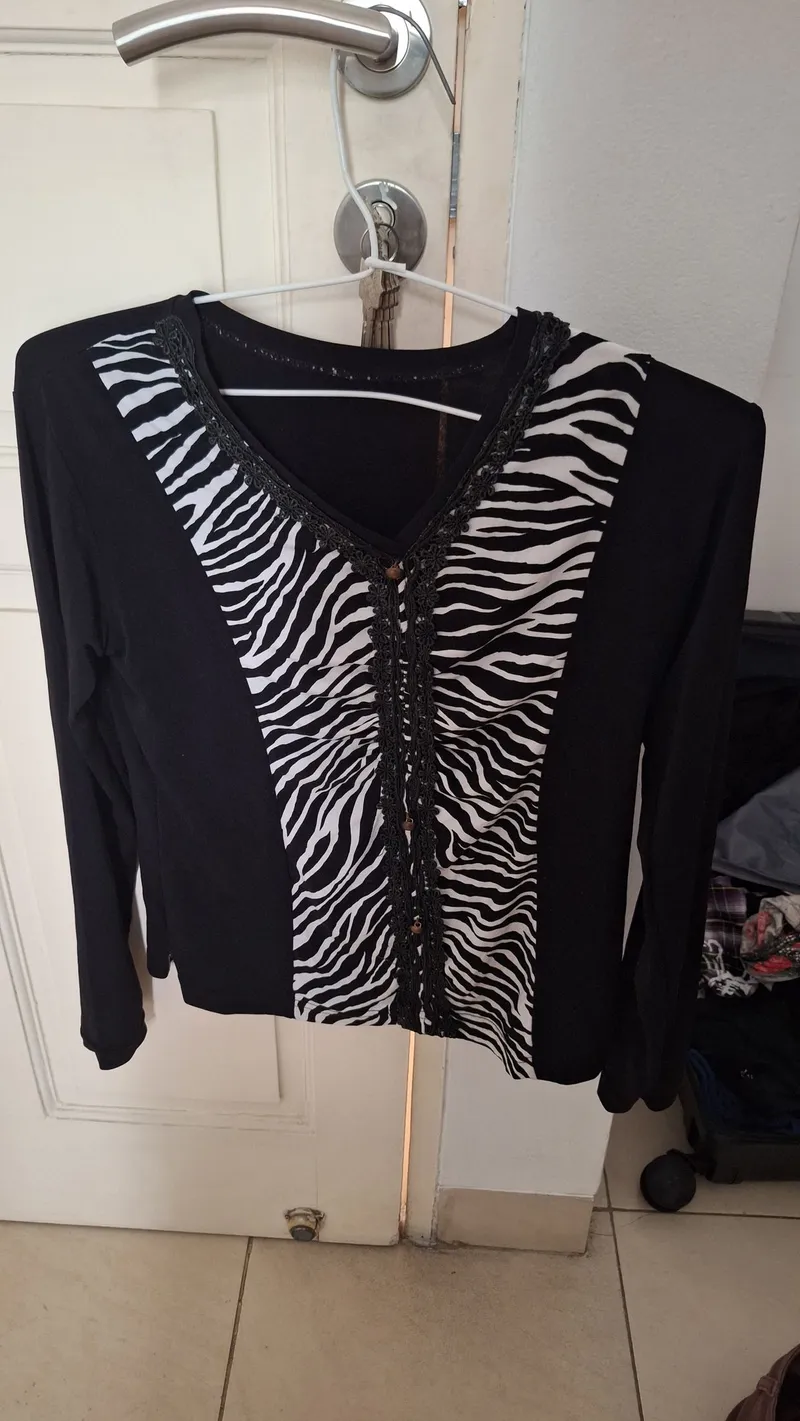 Y2K Casual Shirt Wanita white black photo 1