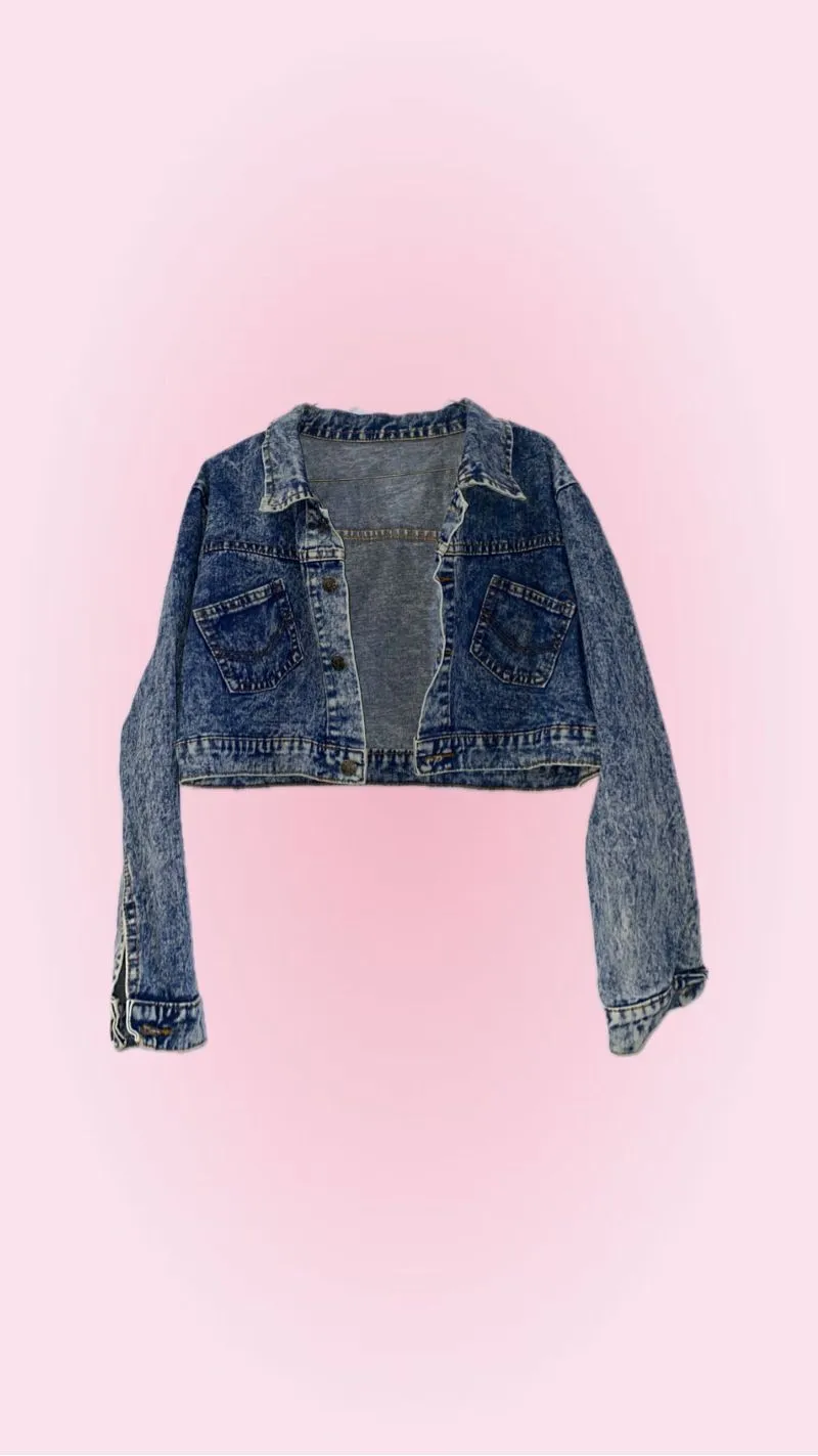 Cropped Acid Wash Denim Jacket photo 1